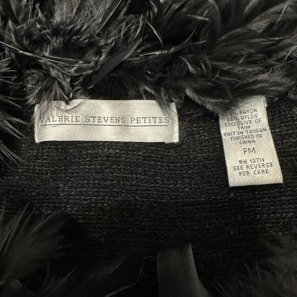 VINTAGE Y2K Feather‎ Embellished Sweater Women’s Petite M Black Dressy Witchy - Picture 5 of 6